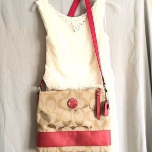 Coach Crossbody Coral/khaki Jacquard